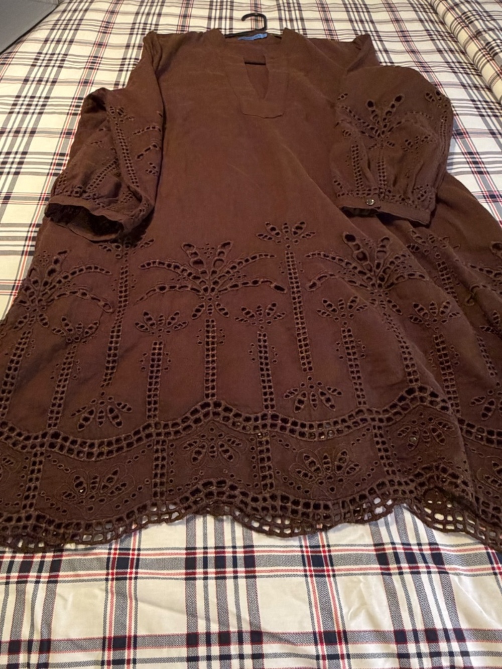 J.Mclaughlin 3/4 Sleeve Linen Blend Newbury Eyelet Dress Lined Brown Women's XL - Picture 10 of 13